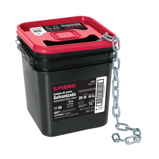 [T44271] Metro de cadena galvanizada de 1/4', 35 m en cubeta, Fiero - Pag 737