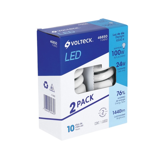 [T46850] Pack 2 lámparas espiral T4 24 W luz de día, blíster, Volteck - Pag 589