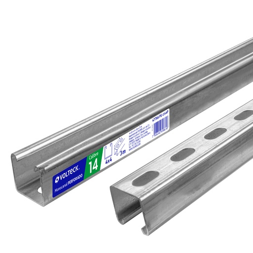 [T47766] Perfil unicanal perforado de 3 m, 4 x 4 cm, cal. 14, Volteck - Pag 575