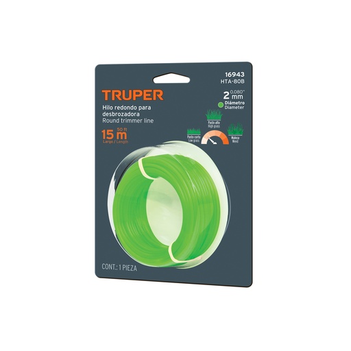 [T16943] Rollo de hilo para desbrozadora, 2 mm x 15 m, Truper - Pag 355