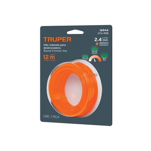 [T16944] Rollo de hilo para desbrozadora, 2.4 mm x 12 m, Truper - Pag 355