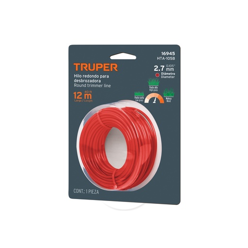 [T16945] Rollo de hilo para desbrozadora, 2.7 mm x 12 m, Truper - Pag 355